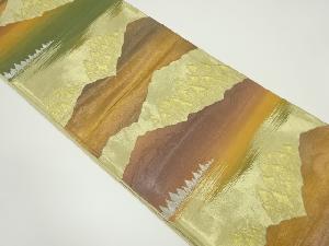 アンティーク　霞に遠山風景模様織り出し袋帯（着用可）